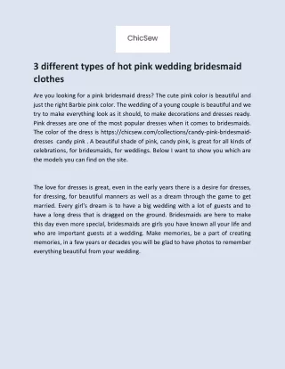 3 different types of hot pink wedding bridesmaid clothes