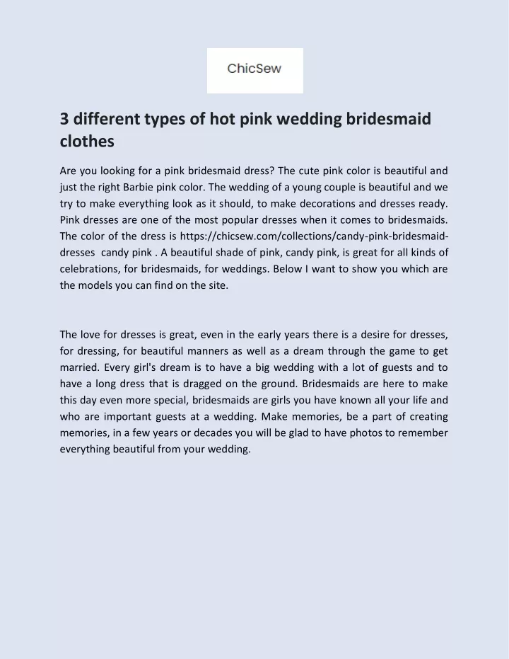 3 different types of hot pink wedding bridesmaid