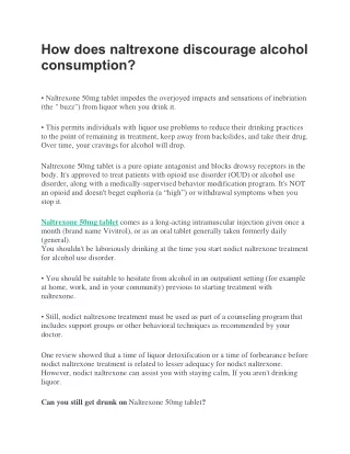 how does naltrexone discourage alcohol consumption