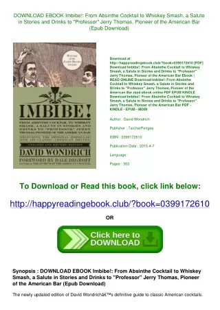 DOWNLOAD EBOOK Imbibe! From Absinthe Cocktail to Whiskey Smash  a Salute in Stor