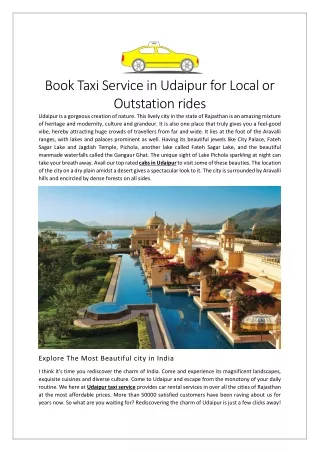 Book Taxi Service in Udaipur for Local or Outstation rides
