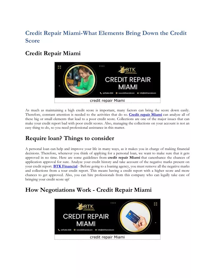 credit repair miami what elements bring down