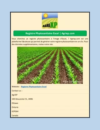 Registre Phytosanitaire Excel | Agrixp.com