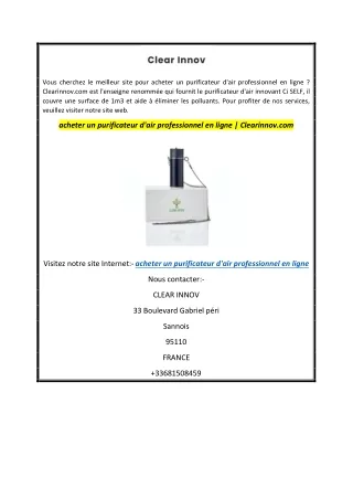 acheter un purificateur d'air professionnel en ligne  Clearinnov.com