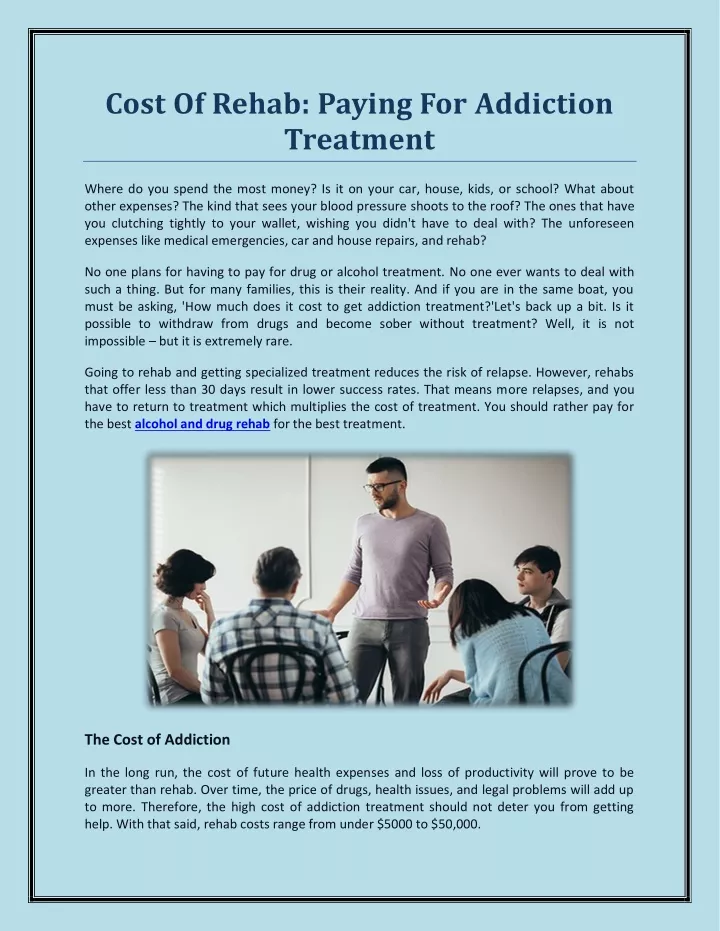 cost of rehab paying for addiction treatment