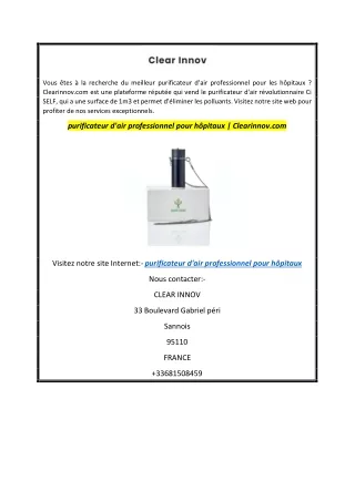 purificateur d'air professionnel pour hôpitaux  Clearinnov.com