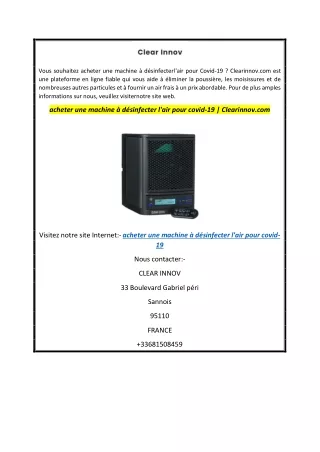 acheter une machine à désinfecter l'air pour covid-19  Clearinnov.com