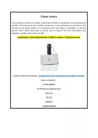 purificateur d'air professionnel certifié à vendre  Clearinnov.com