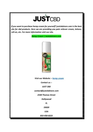 Hemp Cream  Justcbdstore.com