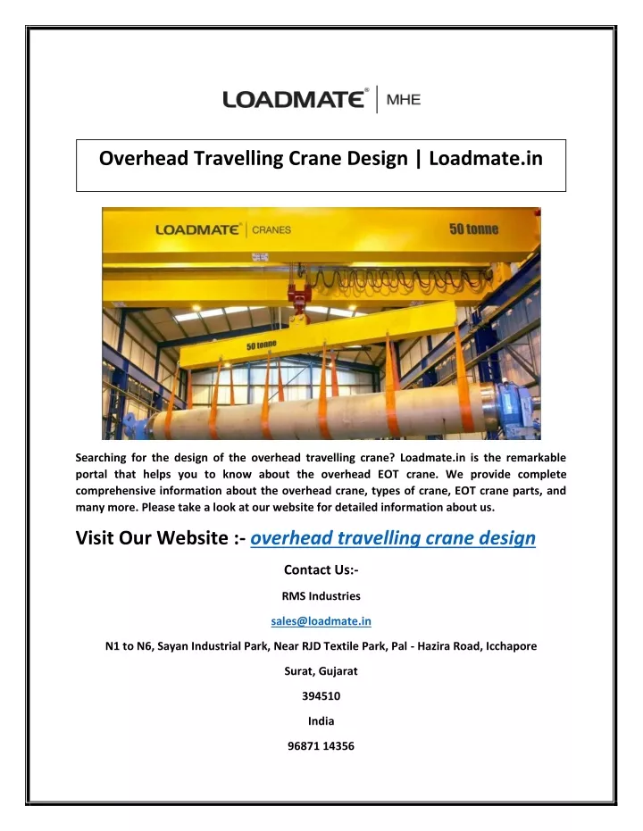 overhead travelling crane design loadmate in