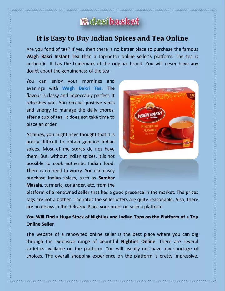 it is easy to buy indian spices and tea online