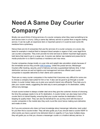 Need A Same Day Courier Company