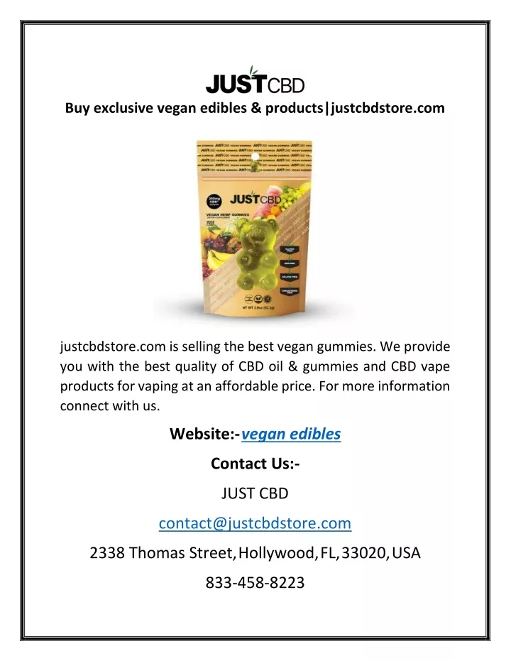 buy exclusive vegan edibles products justcbdstore