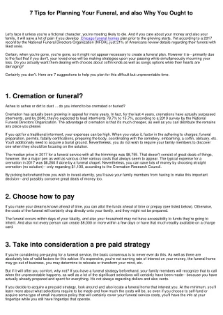 7 Tips for Planning Your Funeral service, and Why You Ought to