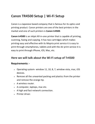 Canon tr4500 wifi setup