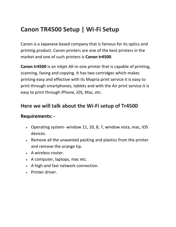 canon tr4500 setup wi fi setup