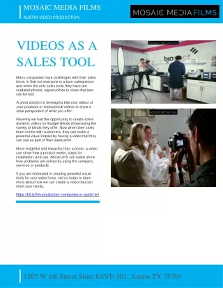 VIDEOS AS A SALES TOOL - MOSAIC MEDIA FILMS