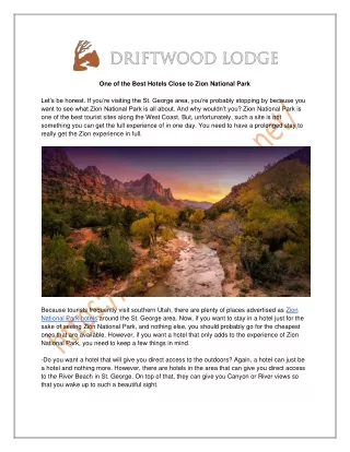 One of the Best Hotels Close to Zion National Park