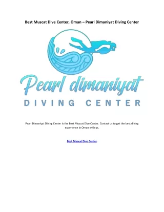 Best Muscat Dive Center, Oman Pearl Dimaniyat Diving Center
