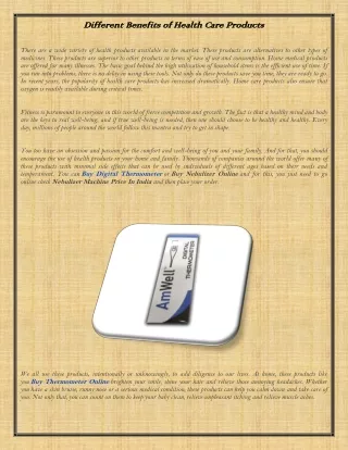 Different Benefits of Health Care Products