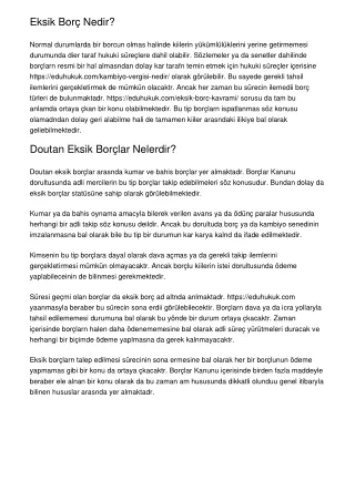 eksik bor nedir normal durumlarda bir borcun