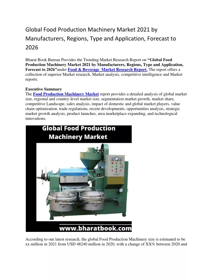 global food production machinery market 2021