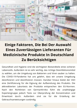 Einige Faktoren, Die Bei Der Auswahl  Eines Zuverlässigen Lieferanten Für Medizinische Produkte In Deutschland  Zu Berüc