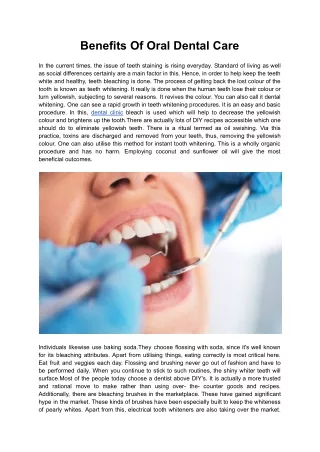 Benefits Of Oral Dental Care