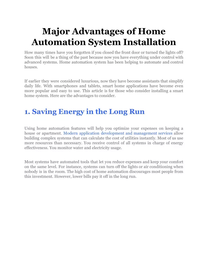 major advantages of home automation system
