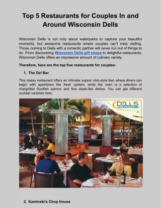 Top 5 Restaurants for Couples In and  Around Wisconsin Dells