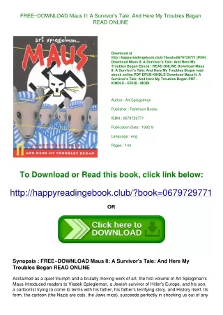 FREE~DOWNLOAD Maus II A Survivor's Tale And Here My Troubles Began READ ONLINE