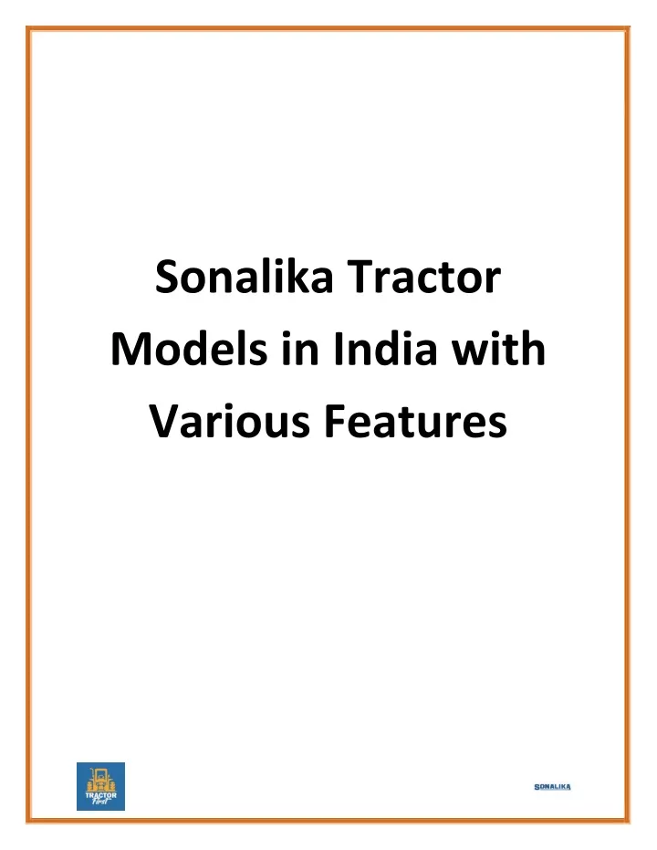 sonalika tractor models in india with various