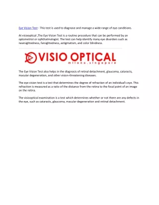 eye vision test this test is used to diagnose