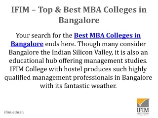 IFIM - Best MBA Colleges in Bangalore