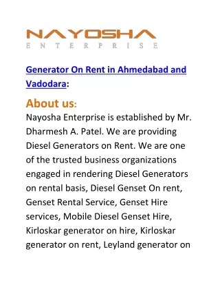 generator on rent in ahmedabad and vadodara