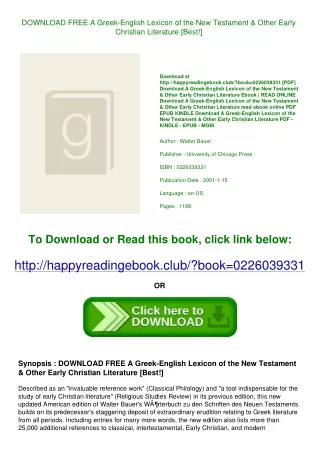 DOWNLOAD FREE A Greek-English Lexicon of the New Testament &amp; Other Early Chr