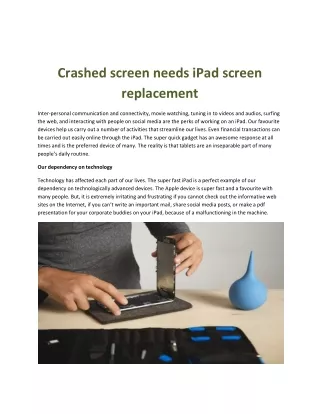 Crashed screen needs iPad screen replacement