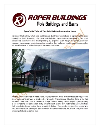 Ogden’s Go-To for all Your Pole Building Construction Needs