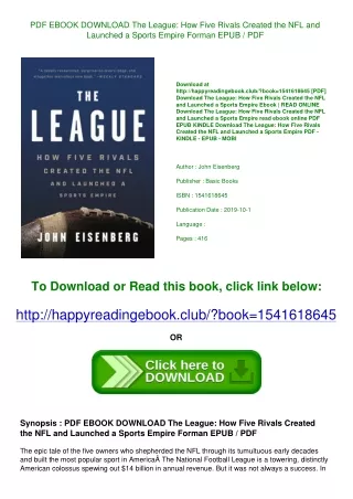 PDF EBOOK DOWNLOAD The League How Five Rivals Created the NFL and Launched a Spo