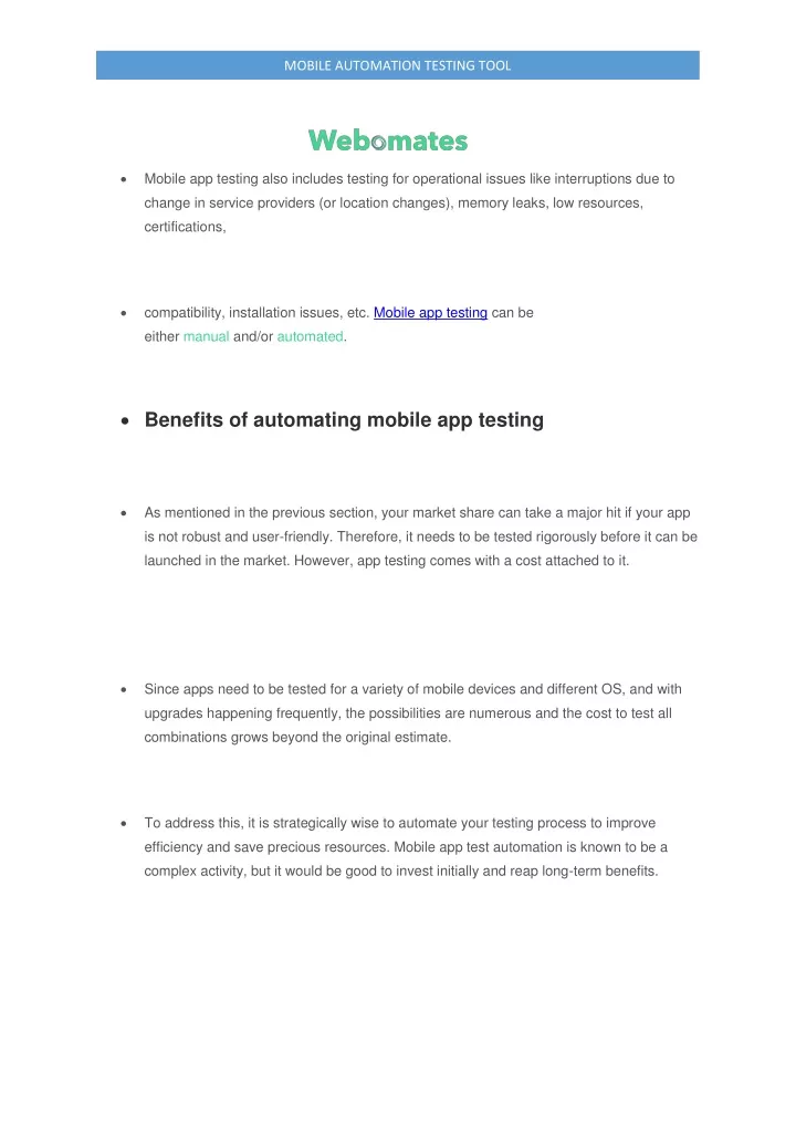 mobile automation testing tool