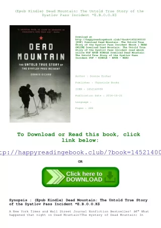 (Epub Kindle) Dead Mountain The Untold True Story of the Dyatlov Pass Incident *