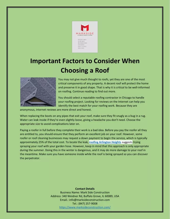 important factors to consider when choosing a roof