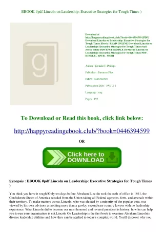 EBOOK #pdf Lincoln on Leadership Executive Strategies for Tough Times <^READ>)