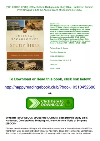 [PDF EBOOK EPUB] NRSV  Cultural Backgrounds Study Bible  Hardcover  Comfort Prin