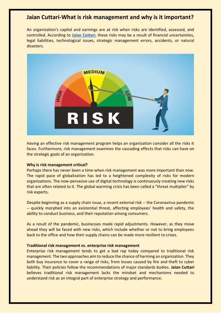 jaian cuttari what is risk management