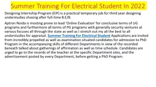 summer training for electrical student in 2022