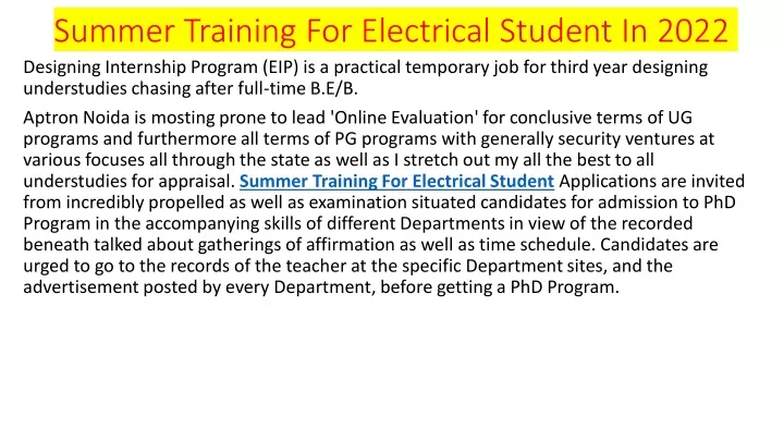 summer training for electrical student in 2022