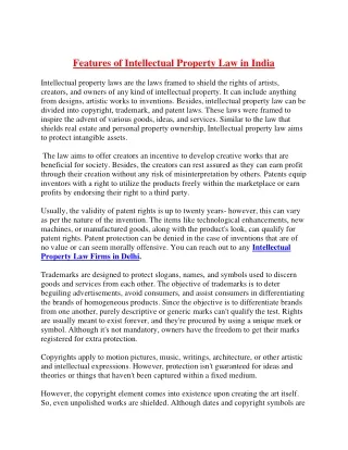 features of intellectual property law in india