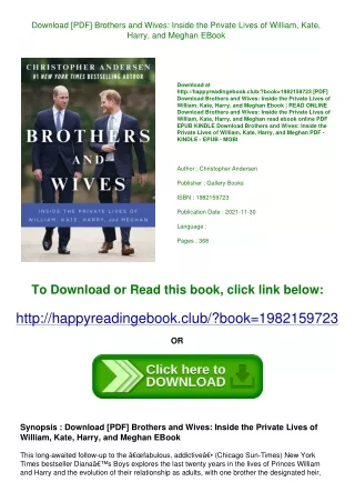 Download [PDF] Brothers and Wives Inside the Private Lives of William  Kate  Har