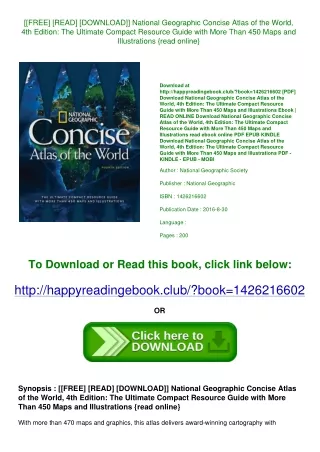 [[FREE] [READ] [DOWNLOAD]] National Geographic Concise Atlas of the World  4th E